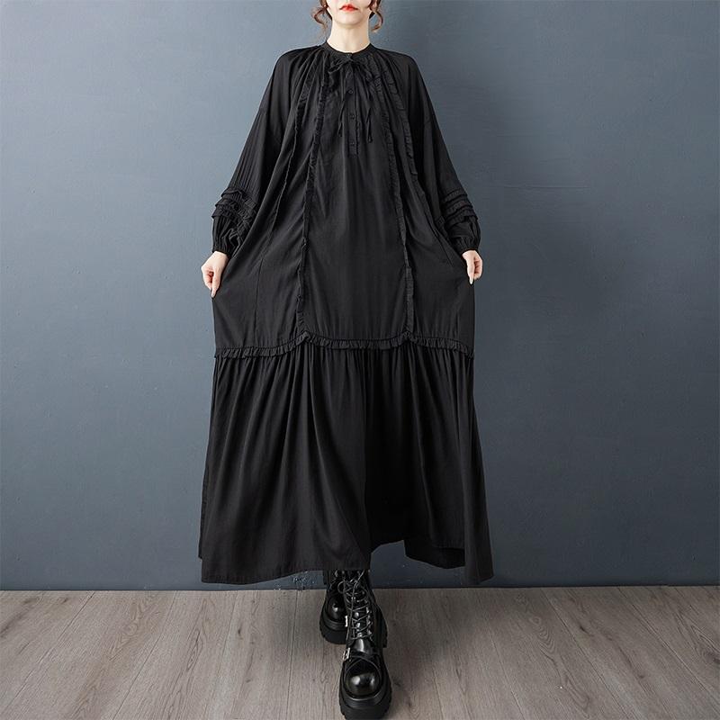 Langarm Übergröße Vintage Schwarz Neu in Kleidern für Frauen lässig locker Frühling Herbst Kleid