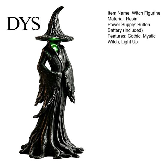 Dark Fantasy Art Collection Halloween Witch Statue, LED Light Up Gothic Resin Figurine, Glowing Statue Mysterious Sculpture for Desktop Bookshelf