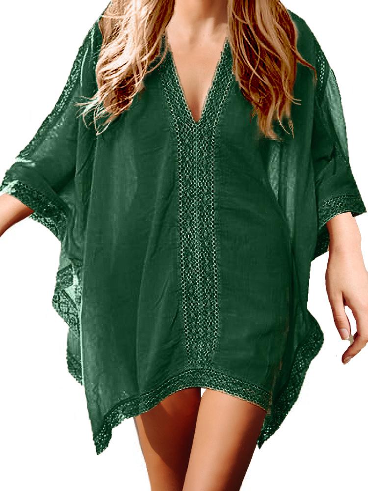 Plus Size Women's Lace Patchwork Sun-Protective Beach Cover-Up