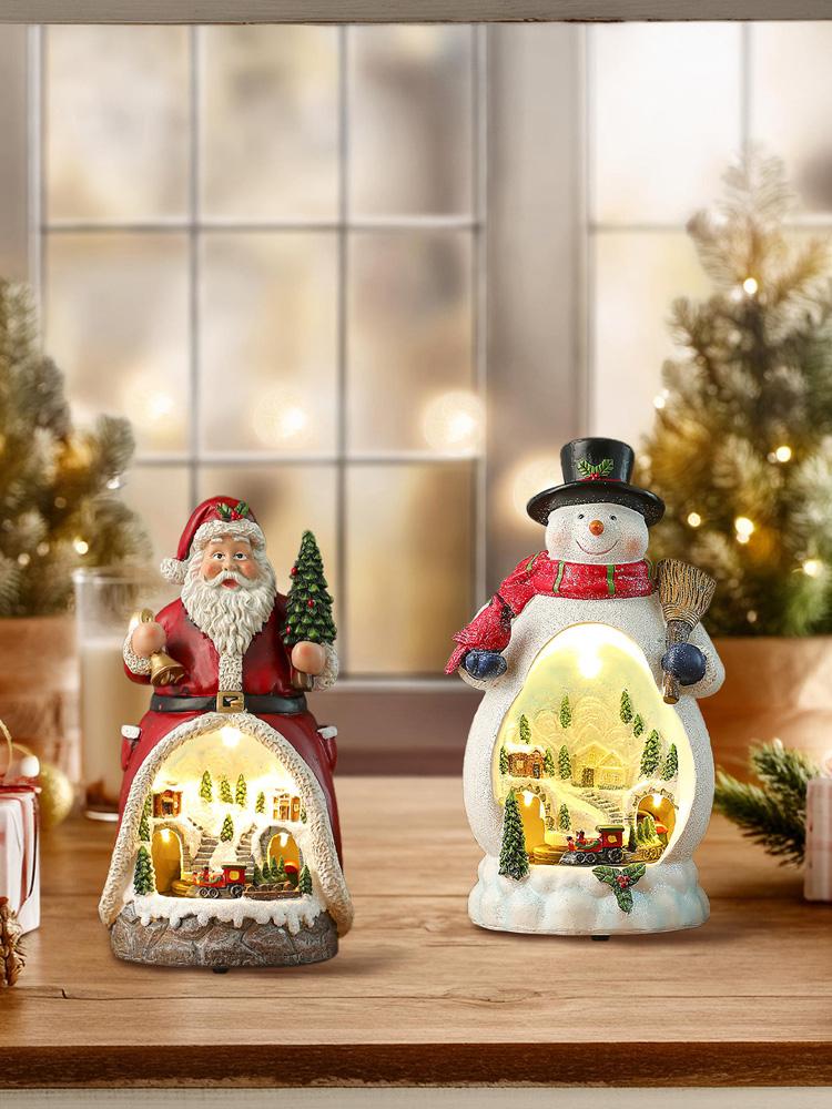 Rotating Christmas Train Snowman Music Box LED Light Xmas Gift Decor