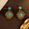 Vintage Turquoise Hollowed Out Lantern Earrings With A Style High-end Feel.