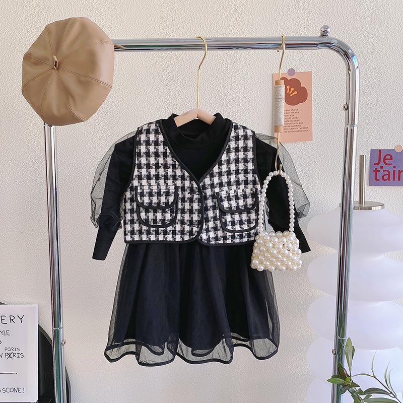 Girls' Spring Two-Piece Set: Vest Jacket + Dress