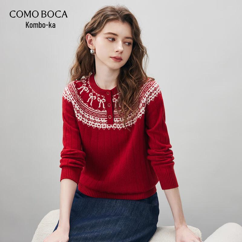 Comon Boca Damen Dicker Fair Isle Rundhals Wollpullover