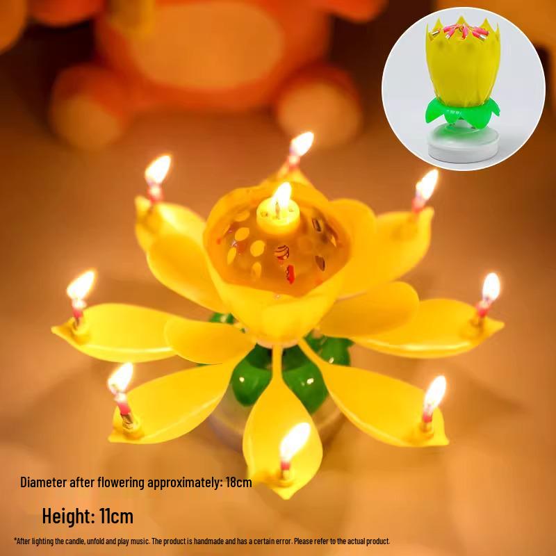 Lotus Rotating Music Birthday Candle for Cake - Advanced Design for Girls
