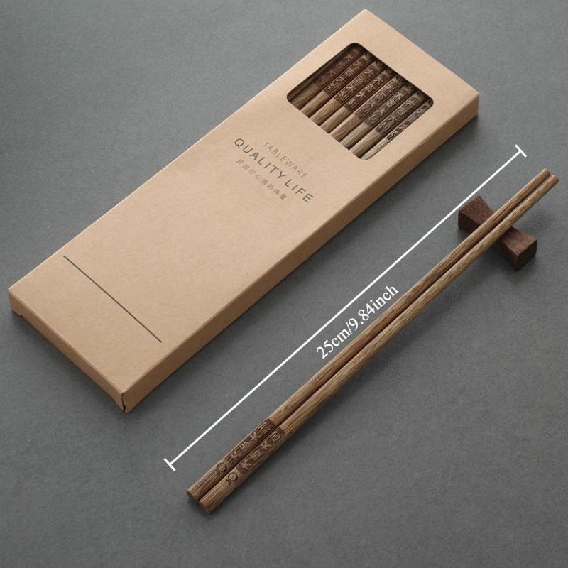 New Family Pack of Rosewood Chopsticks Lacquer-Free, Wax-Free Solid Wood Carved Chopsticks with Blessings