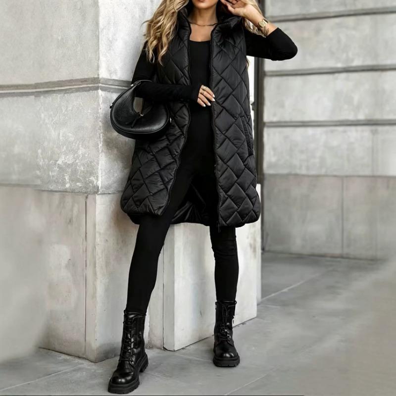 Gilet imbottito senza maniche con cappuccio casual da donna taglie forti