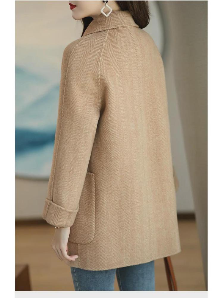 2024 Fashionable Herringbone Wool Coat Autumn Winter Versatile Slim Loose Timeless
