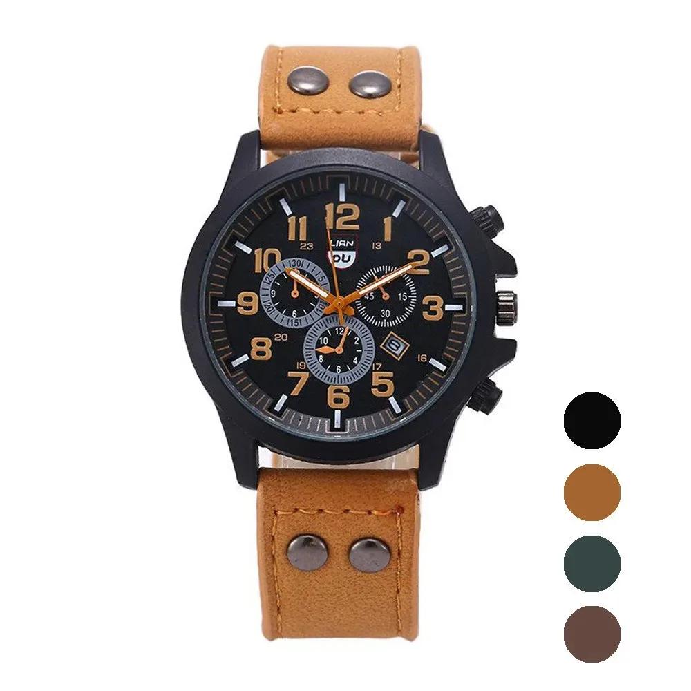 Military Leather Waterproof Date Quartz Analog Men's Quartz Wrist Watches Elegant Man Watch Alloy military items Man Watch