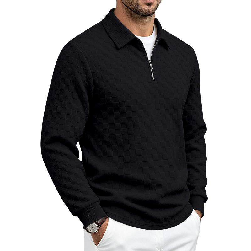 Herren Viertel-Reißverschluss Langarm Poloshirt Waffel Karomuster Jacquard Umlegekragen Freizeit Herbst Winter Lockerer Schnitt Pullover Oberteile