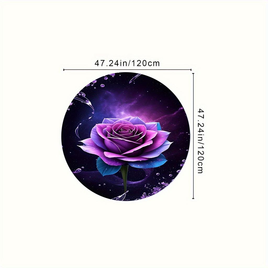 Luxurious Purple Rose Flower Pattern Round Shape Floor Mats Kitchen Hallway Runner Rug Bedroom Living Room Soft Carpet Non-slip Area Rug