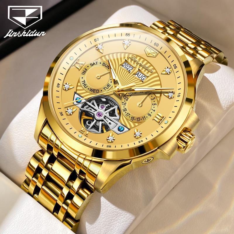JINSHIDUN Tourbillon Automatic Mechanical Watch, Multi-functional Sports Waterproof Luminous Men's Watch
