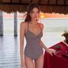 Womens One-Piece Swimsuit With Push-Up Padding Deep V Neck Polka Dot Design Pool Spa Vacation