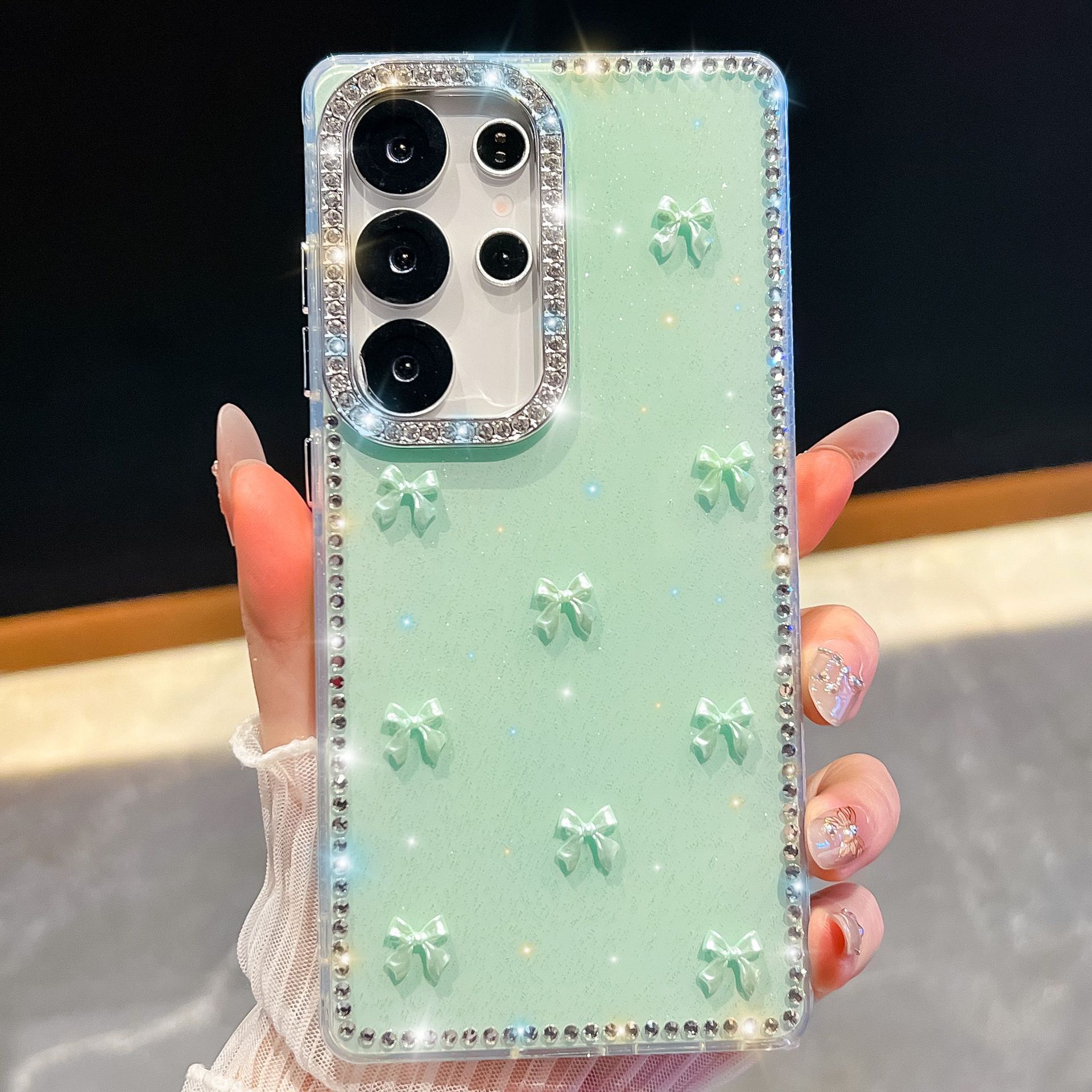 

Suitable for Samsung Galaxy A17 Flash Diamond Aurora Bow S25 Ultra Glitter Powder Luxury A56 Mobile Phone Case Galaxy A55(5G)