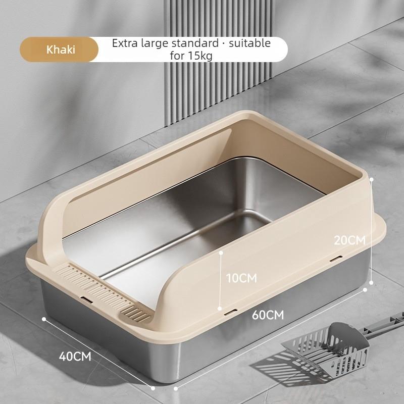 Stainless Steel Cat Litter Box Semi-closed Splash-proof Cat Sandbox Easy Cleaning Cats Toilet High Load-bearing Pet Toilets