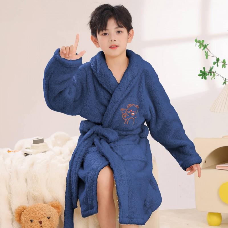 Boys Thick Flannel Robe Sleepwear Kids Ages 3-8 Coral Fleece Pajamas Bathrobe With Cartoon Print Warm Cozy Home Wear