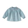 DAVE & BELLA Girls' Floral Denim Long Sleeve Shirt