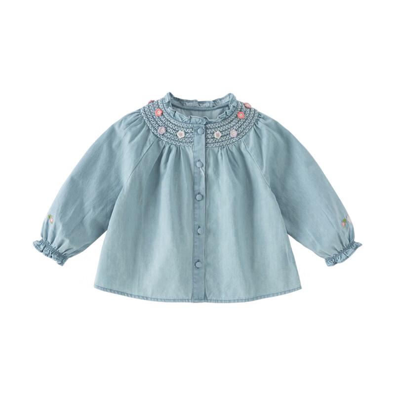 DAVE & BELLA Girls' Floral Denim Long Sleeve Shirt