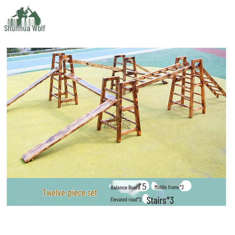 Carbonized Wood Outdoor Sensory Climbing & Balance Set