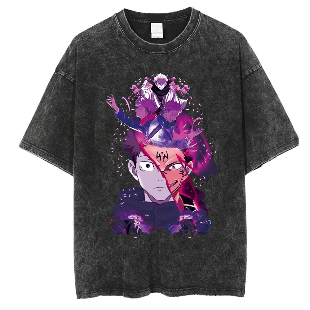 Anime Jujutsu Kaisen Gojo Satoru Fushiguro Toji Print Tee Men Washed Cotton Tshirts Casual Manga T Shirt Harajuku Male T-shirt