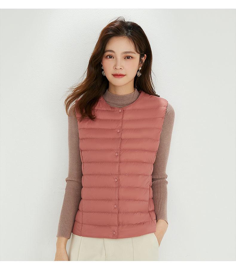 Women's Plus Size Collarless Down Vest - Short, Warm Shoulder Cape Jacket for Middle-aged and Young