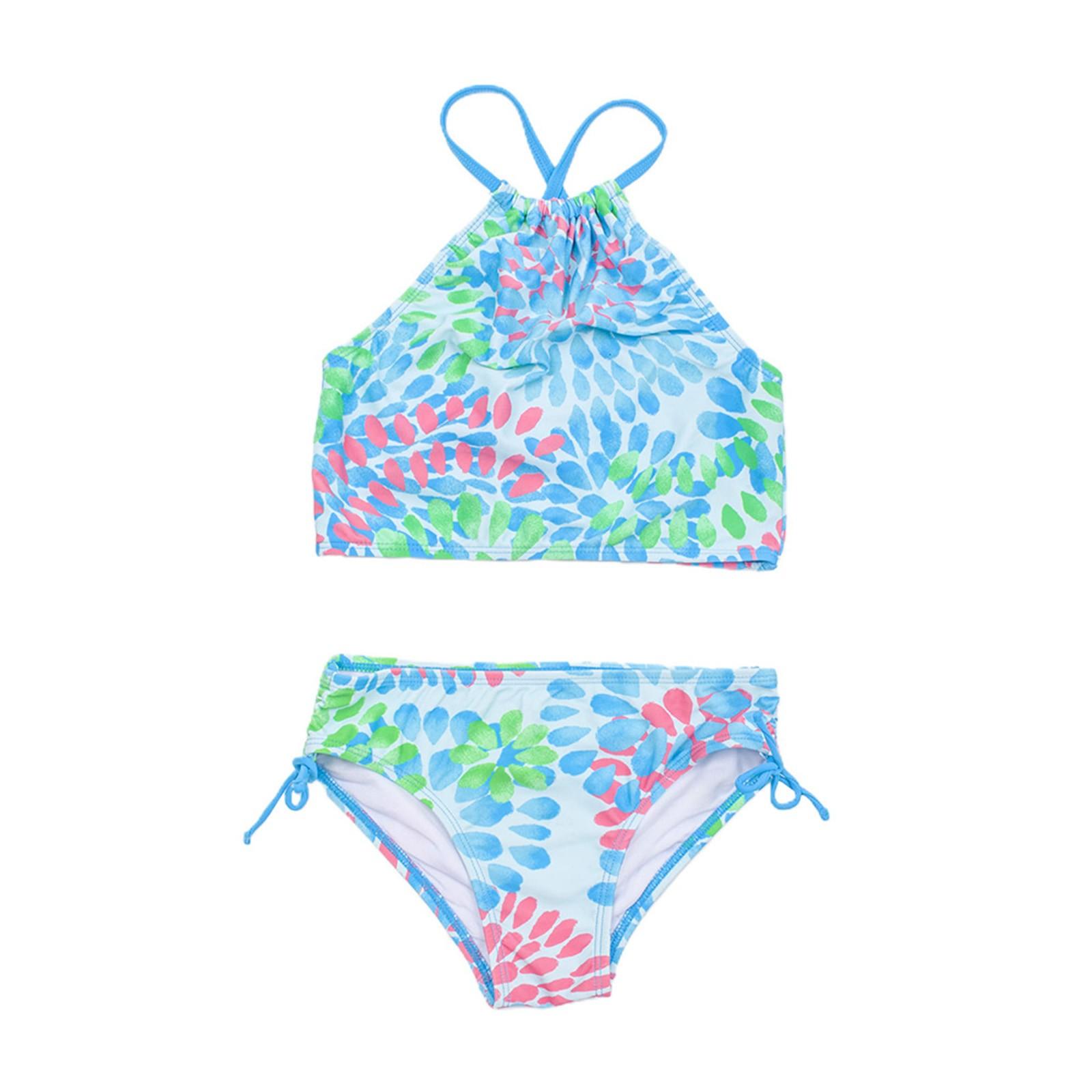 

Купальный костюм для девочек, топ с цветочным принтом + плавки бикини на шнурке, костюм для детей 3–14 лет 7
