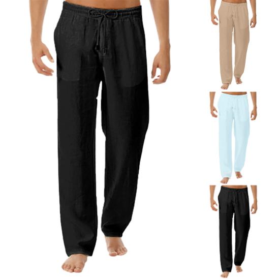 Jógové kalhoty se stahovací šňůrkou se středním pasem pánské jednobarevné kalhoty se širokými nohavicemi pro sport