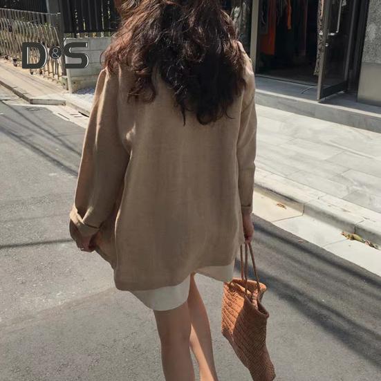 Women's Casual One Button Cotton Linen Blazer Long Sleeve Suit Coat Casual OL Work Blazer Jacket for Spring Summer