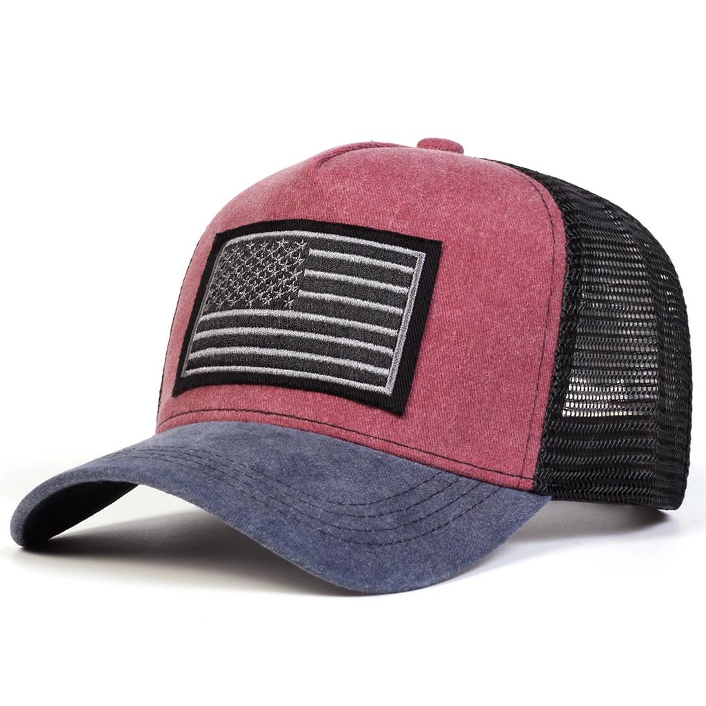 Women American Flag Embroidery Washed Baseball Net Caps Spring And Summer Outdoor Use Adjustable Casual Hats Sunscreen Hat For Men And