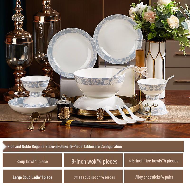 Fugui Haitang Chinese Ceramic Dinnerware Set 18 pieces
