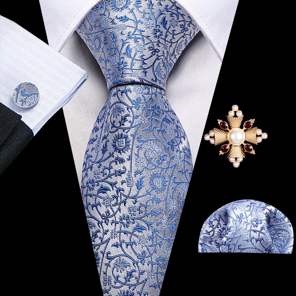 Barry.Wang Pearl sagė su kaklaraiščiu vyrams Paisley gėlių šilko kaklaraištis Hanky rankogalių sąsagų rinkinys