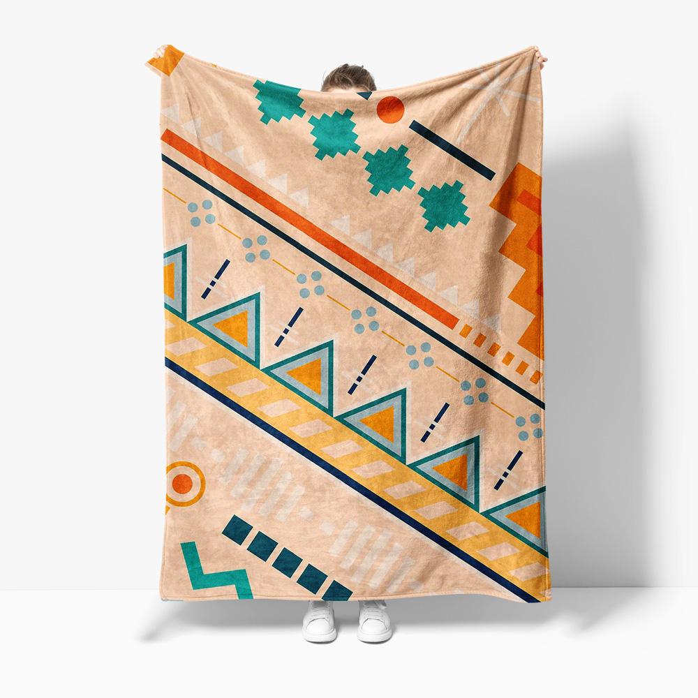 Плед с геометрическим tribal-узором Плед в ацтекском стиле Цветной геометрический плед для дивана Домашний декор Подарок для женщин 75x90cm