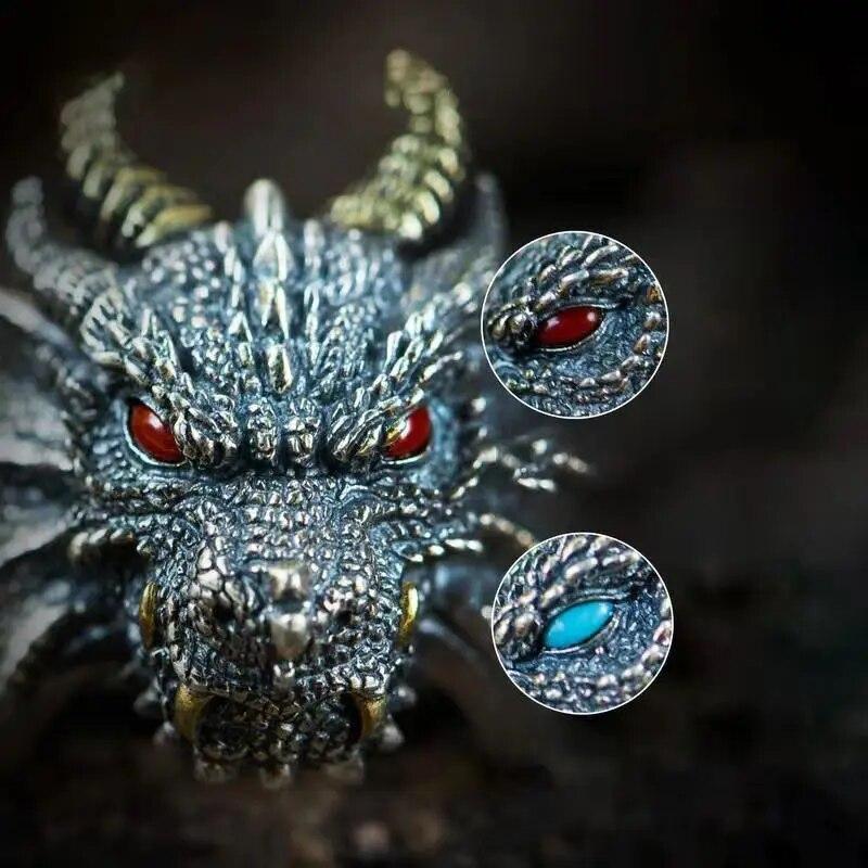 Dominierender Retro-Ring im ethnischen Stil mit feuerspeiendem Drachen, offener Ring für Herren mit Punk-Motiv, Motorradfahrer-Schmuckzubehör