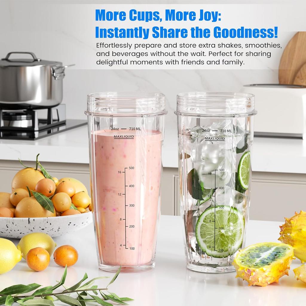 11-in-1 Blender Accessories, Blender Replacement Parts Compatible with Nutri Ninja, 24oz Blender Cups and Blade Assembly with Cross & Flat Blades for