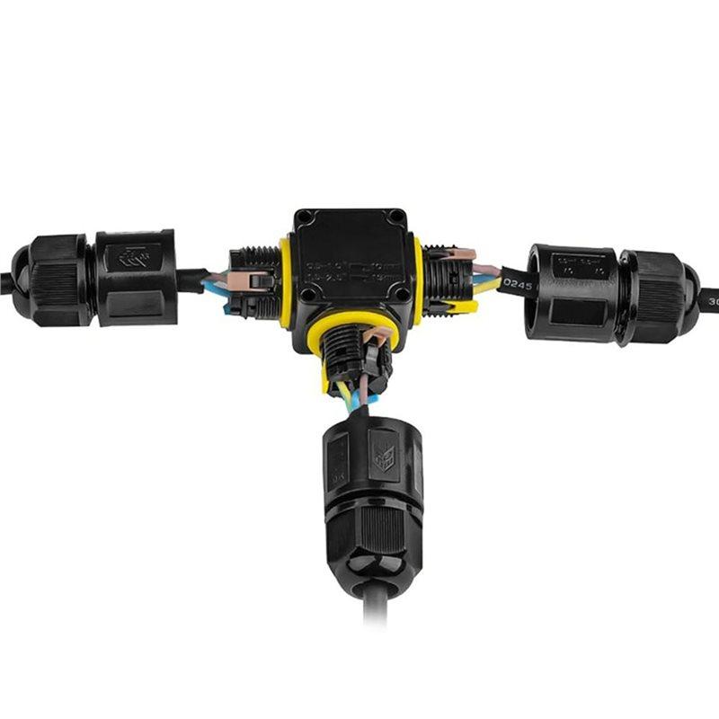 A25F-Waterproof IP68 Screwless Lever Outdoor T Shape 3P Junction Box 3 Way 4-11Mm 450V 24A CE Electrical Quick Release Cable