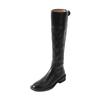 Cowhide version rhombus pattern round head high tube thick heel knight boots women but knee thin flat bottom boots women