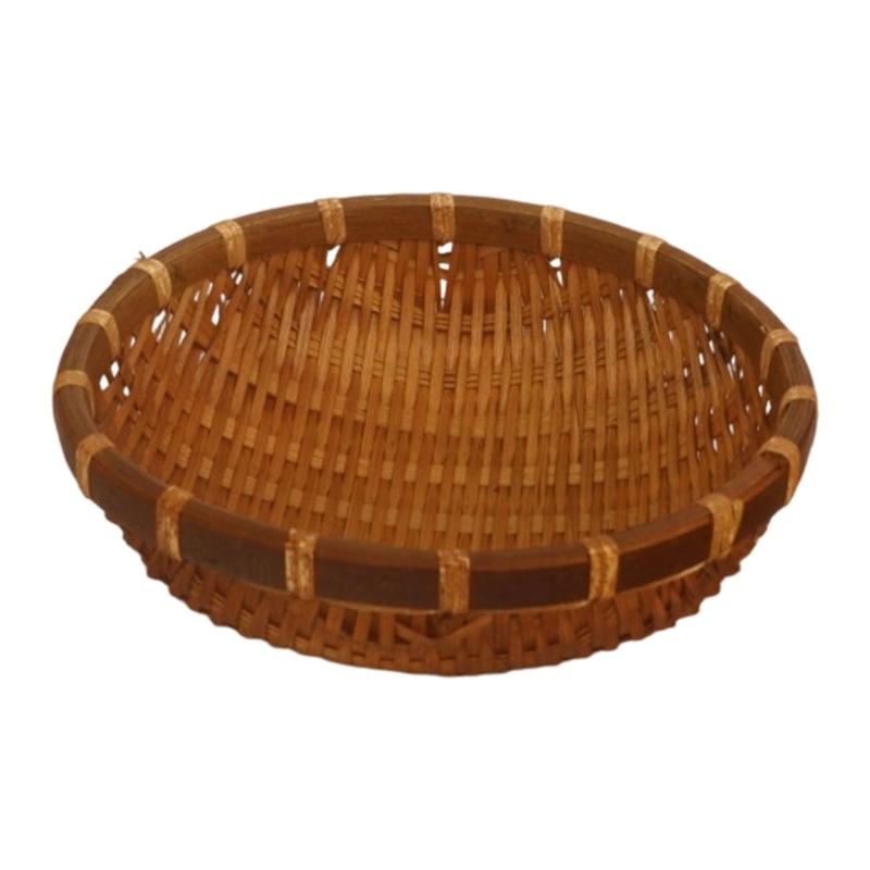 Natural Handwoven Bamboos Storage Basket for Multipurpose Kitchen Use Fruit and Nut Container with Nonslip Bottom