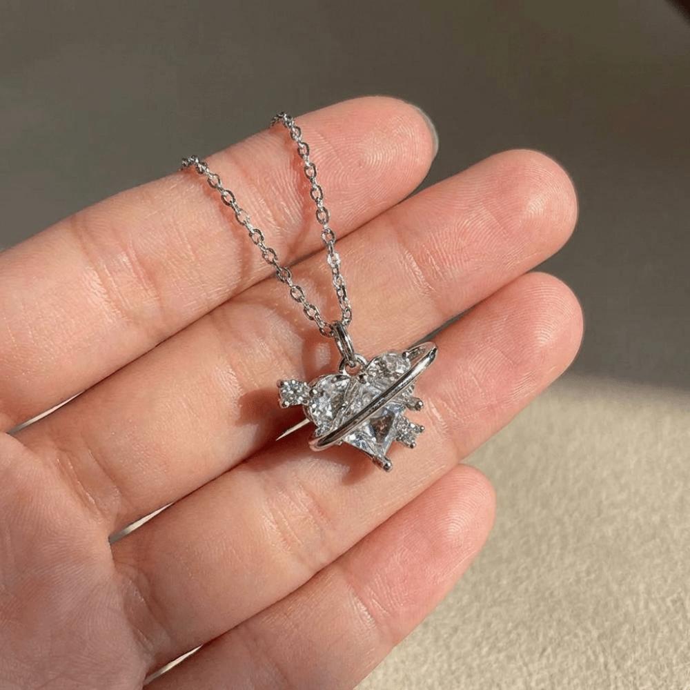 Light Luxury Design Crystal Heart Necklace Sweet Elegant Style Zircon Necklace  Fashion Accessory
