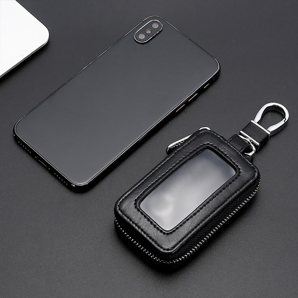 Universal Car Key Protector Bag Leather Key Cover Transparent Visible Keychain Case for Car Remote Mini Keys Bags