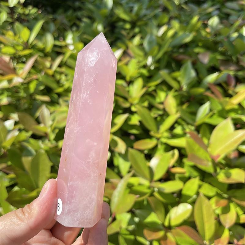 Natural Carved Pink Quartz Rose Crystal Point for Reiki Healing