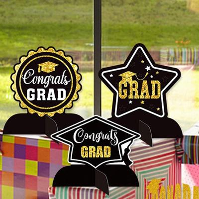 Congrats Grad Graduation Desktop Ornament Celebrate Black Gold 2025 Graduation Sign Festival Paper GRAD Theme Decor Classmates
