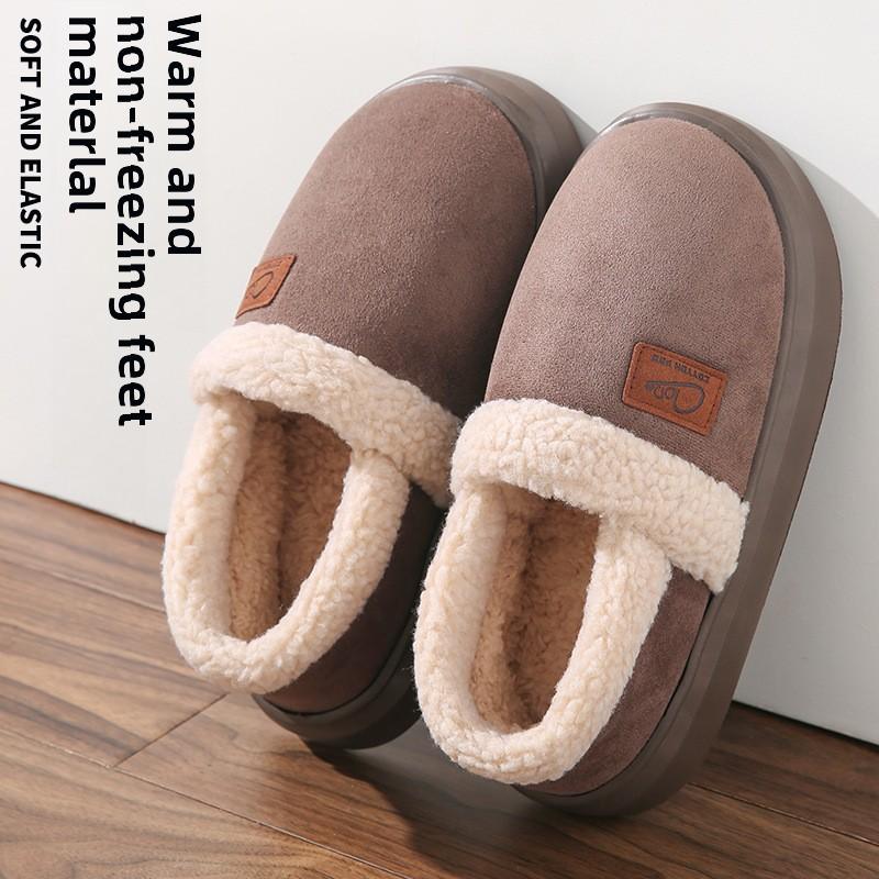 Fashion Concise Fashion Couple Style Winter Warm Cover Heel Fluffy Slippers Cosy Non-slip Slides For Men Women Home Cotton-padded Shoes