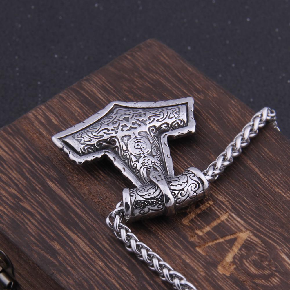 Stainless Steel Thor Hammer Mjolnir Necklace Viking Raven Pendant Mens Gift Jewelry Clearance