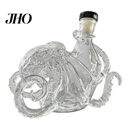Nautical Wine Decor Octopus-Shaped Glass Decanter, 3D Artistic Borosilicate Bottle for Whiskey Soda, Octopus 350ml Decorative Liquid Bottle,
