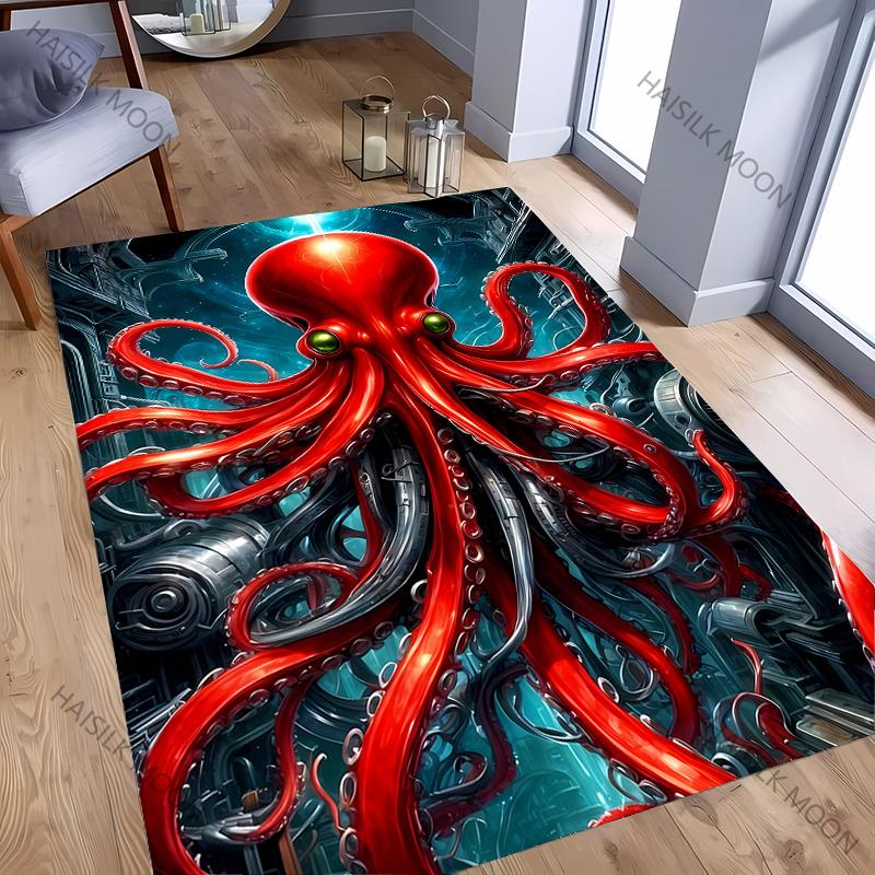 3D HD Oktopus Gedruckter Teppich Computerraum Spielzimmer Rutschfeste Dekorative Matte Wohnzimmer Schlafzimmer Büro Großflächiger Teppich Tolles Geschenk