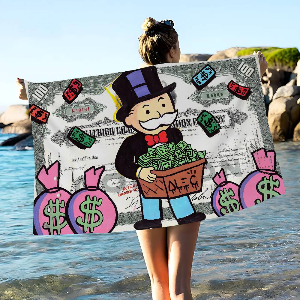 Cartoon Dollar Monopolys Anime Beach Swimming Towel Soft Absorbent Washcloth Children's Gifts for Kids Travel Camping Gym