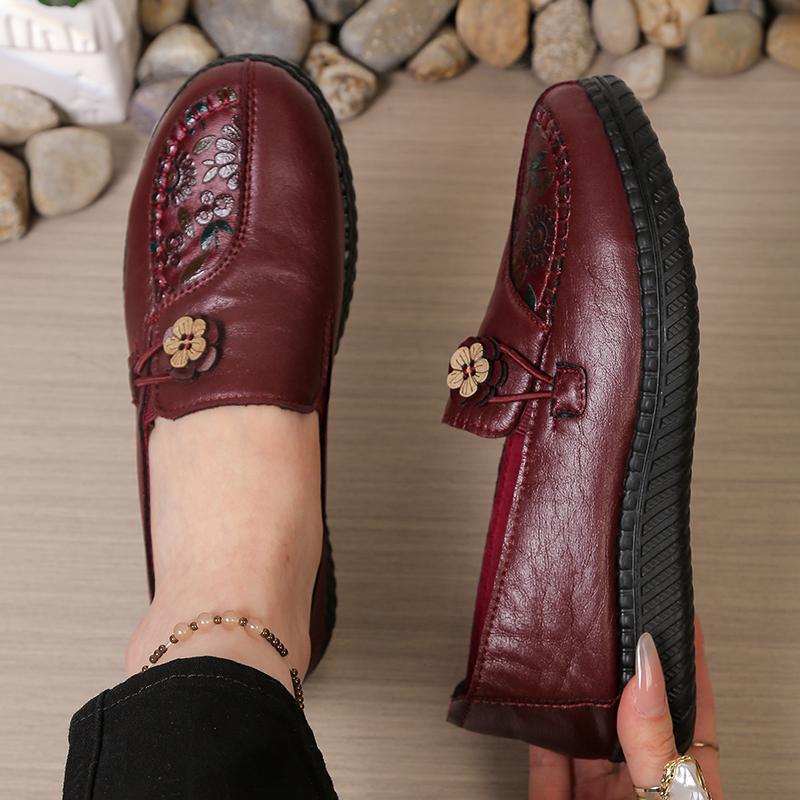 Style Ladies Loafers Ladies Leather Flat Shoes,simple and Classic Mom's Shoes Anti-slip and Comfortable,free Shipping