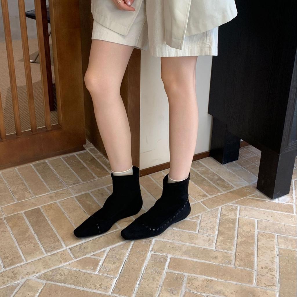 2025 autumn and winter new square head woven rear zipper low tube suede thin Martin fashion women's short boots