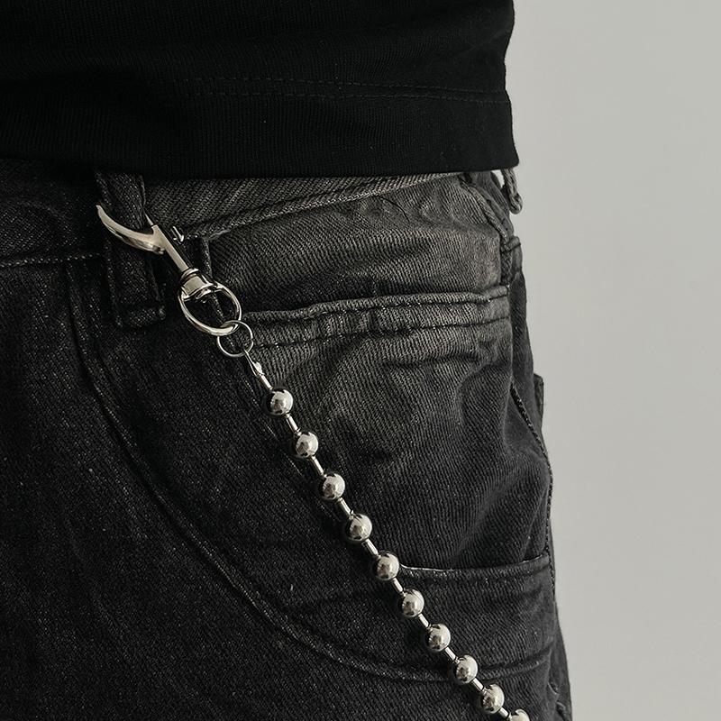 Punk Personalized Jeans Pants Chain For Men Minimalist Vintage Hip Hop Waist Chain Simple Round Beads Adjustable Waist Chain