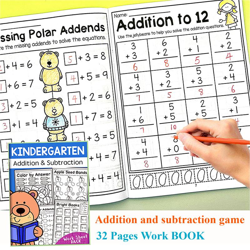32 pages with 10 or less of addition and subtraction mathematical training