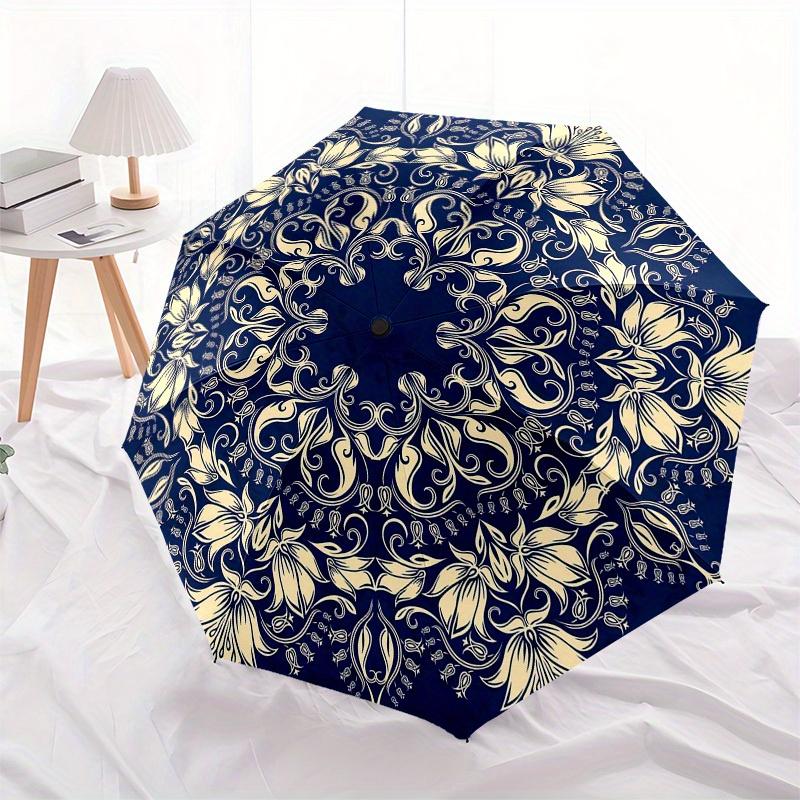 1pc Blue and Gold Floral Mandala Umbrella with Plastic Handle,Suitable for All Seasons Home Travel Outdoor UmbrellaM1255